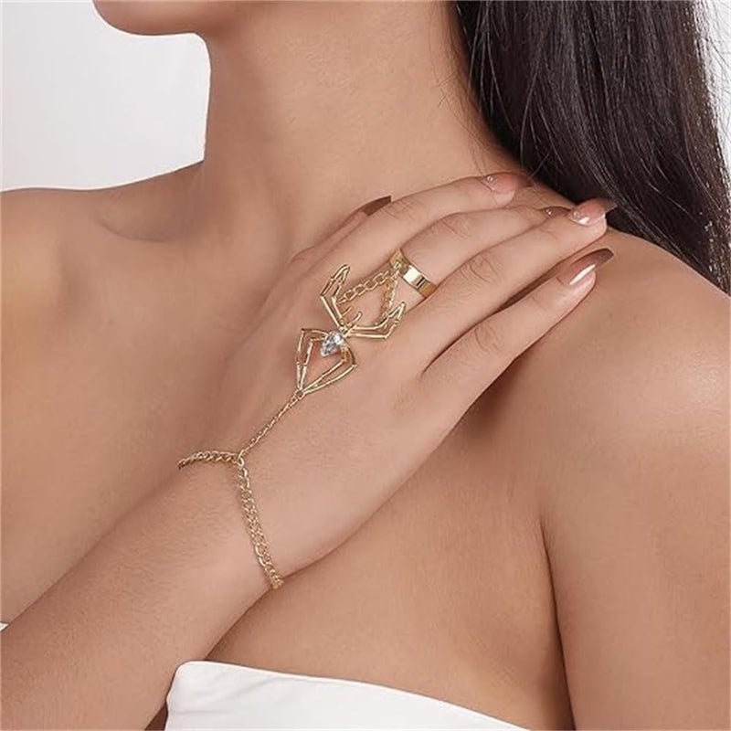 Luckam Spider Hand Jewelry Set, 2 Pcs Hand Chain & Ring for Women, Elegant Finger Bracelet & Hand Harness for Parties, Unique Fashion Accessory - Image 2