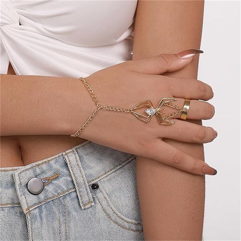 Luckam Spider Hand Jewelry Set, 2 Pcs Hand Chain & Ring for Women, Elegant Finger Bracelet & Hand Harness for Parties, Unique Fashion Accessory - Image 3