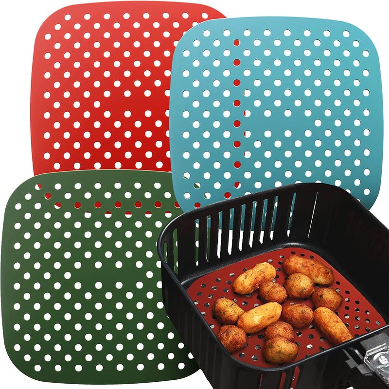 Linda's Essentials Reusable Square Silicone Air Fryer Liners 75 Inch 3 Pack by Lindas Essentials  NonStick EasyClean Accessories with Cheat Sheet  Recipe Book Perfect for Quick Meals 