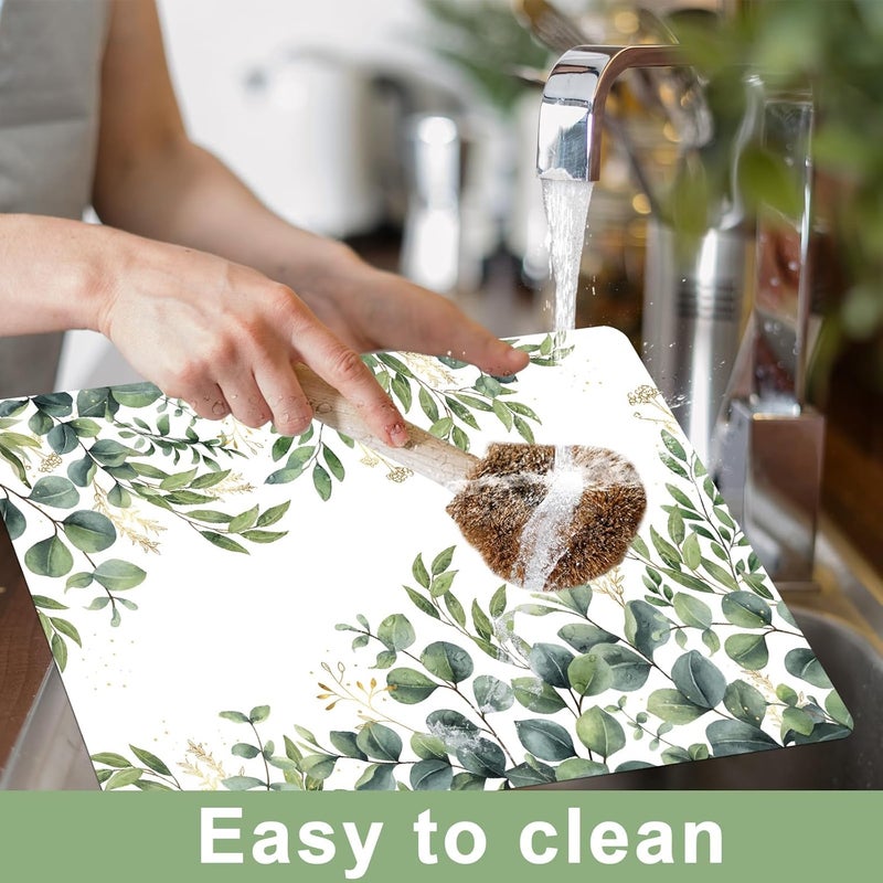 OBUSATT Eucalyptus Leaves Placemat Set of 6 Seasonal Summer Plastic Table Mats Spring Green Leaves Themed Place Mats Rustic Vintage Table Decoration for Indoor Outdoor Party Kitchen Dining - Image 4