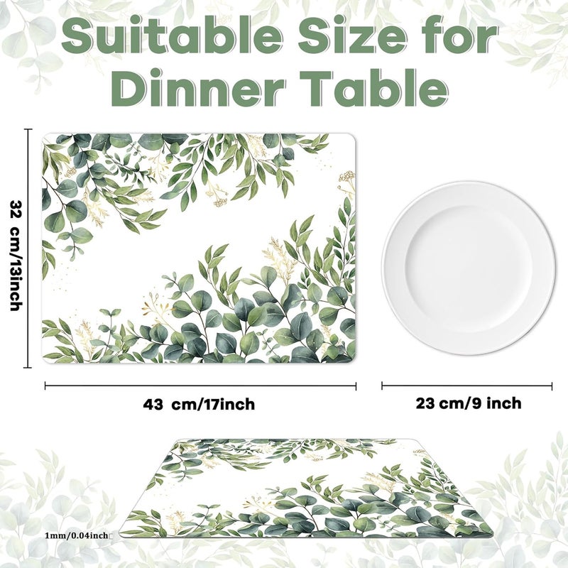 OBUSATT Eucalyptus Leaves Placemat Set of 6 Seasonal Summer Plastic Table Mats Spring Green Leaves Themed Place Mats Rustic Vintage Table Decoration for Indoor Outdoor Party Kitchen Dining - Image 2