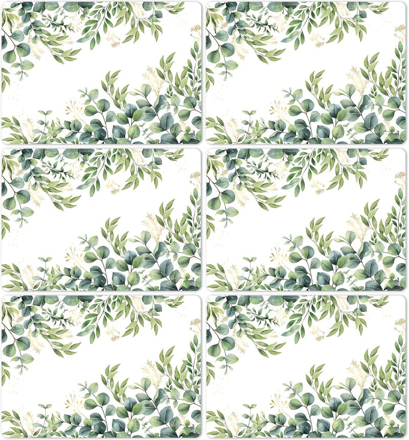 OBUSATT Eucalyptus Leaves Placemat Set of 6 Seasonal Summer Plastic Table Mats Spring Green Leaves Themed Place Mats Rustic Vintage Table Decoration for Indoor Outdoor Party Kitchen Dining - Image 1