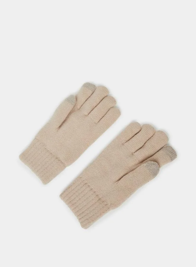 Styli Textured Gloves with Ribbed Cuffs