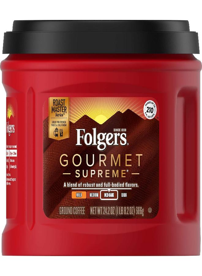 Folgers Gourmet Supreme Medium Dark Roast Ground Coffee, 24.2 Ounces