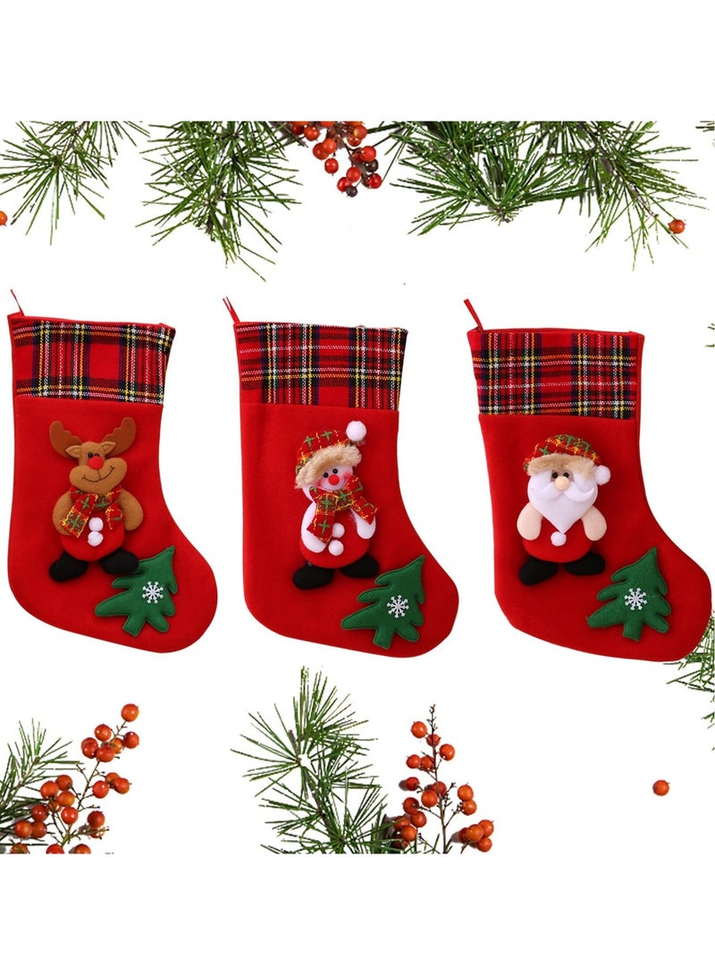 TAPIT 3 PCS Christmas Stockings Bulk Xmas Stockings Decoration Santa Snowman Reindeer Penguin Family Stockings Christmas Tree Decorations Gift Bags for Family Holiday Party Home Decor  - Image 1