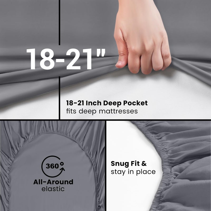 Utopia Bedding Queen Fitted Sheet - Extra Deep Pocket - 21 Inch Deep Pocket - Soft Microfiber -Shrinkage and Fade Resistant-Easy Care -1 Fitted Sheet Only (Grey) - Image 5