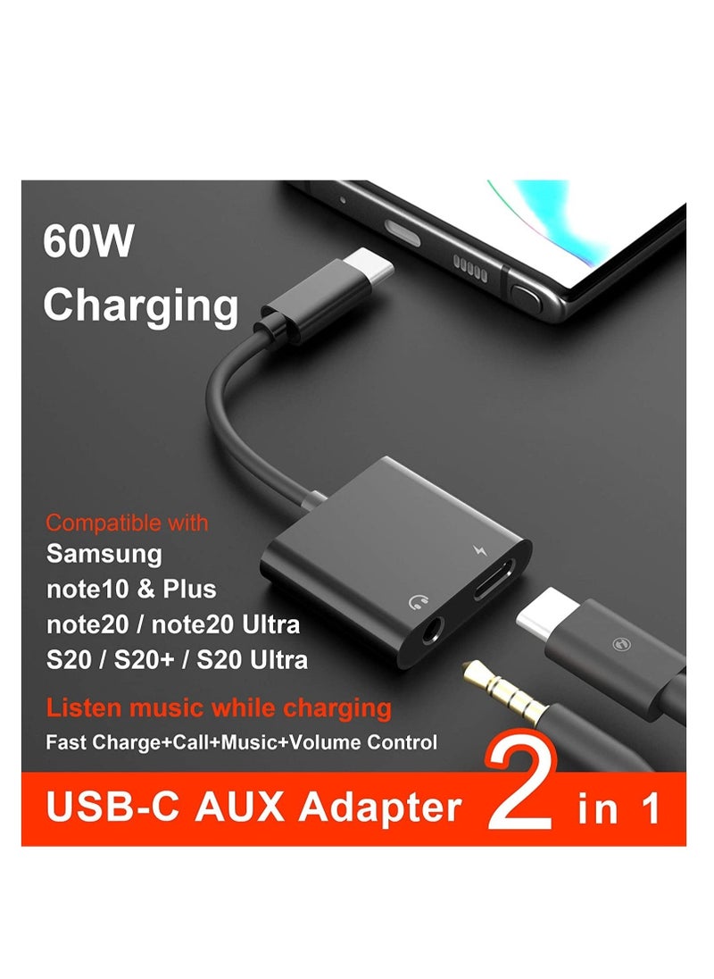 USB C to 3.5mm Headphone Adapter,60W Fast Charge,Type C Audio Jack Earphone Aux Converter Work for iPad Pro/Air 4,Samsung Galaxy S21/S20/FE 5G/+/Ultra/ Note 20/10/Plus Google Pixel 4/3/2 XL - Image 2