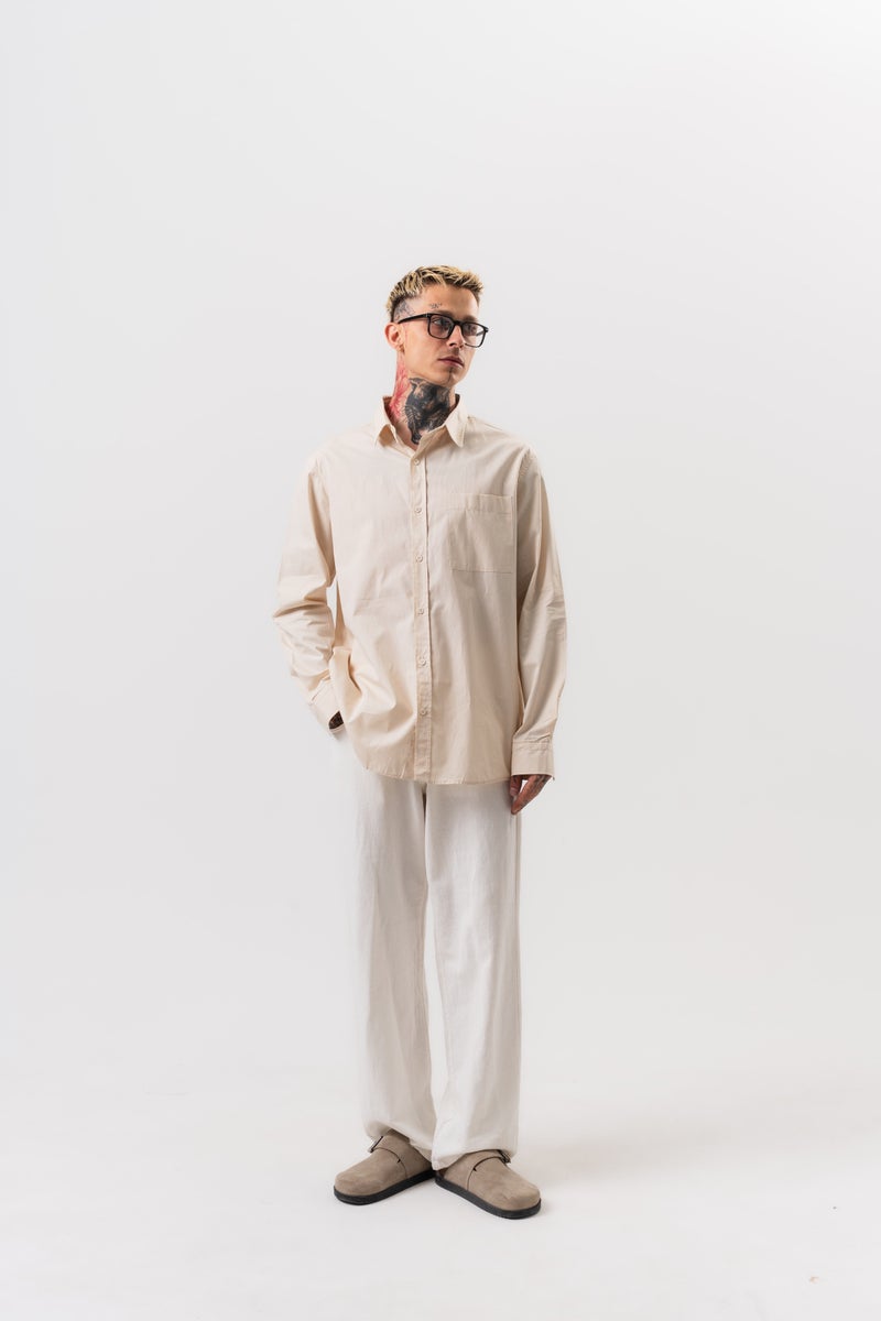 RESPIRE Men's Poplin Oversize Shirt Beige - Image 5