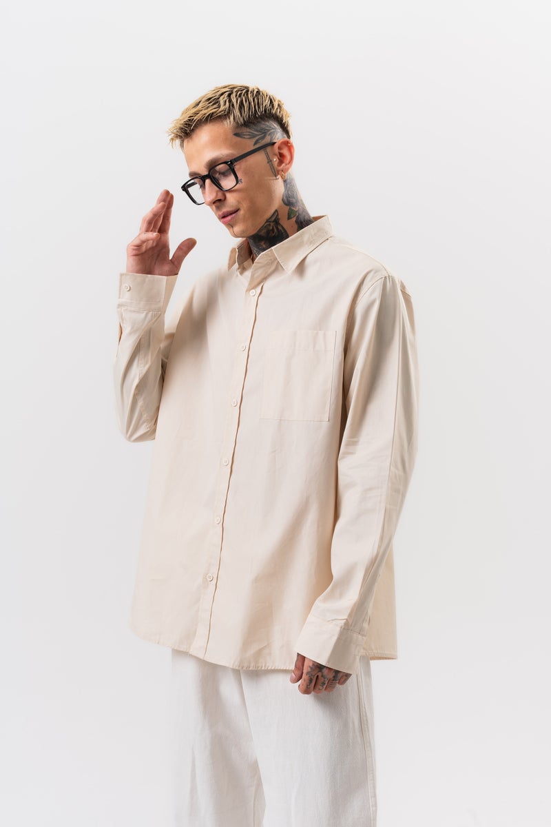 RESPIRE Men's Poplin Oversize Shirt Beige - Image 3