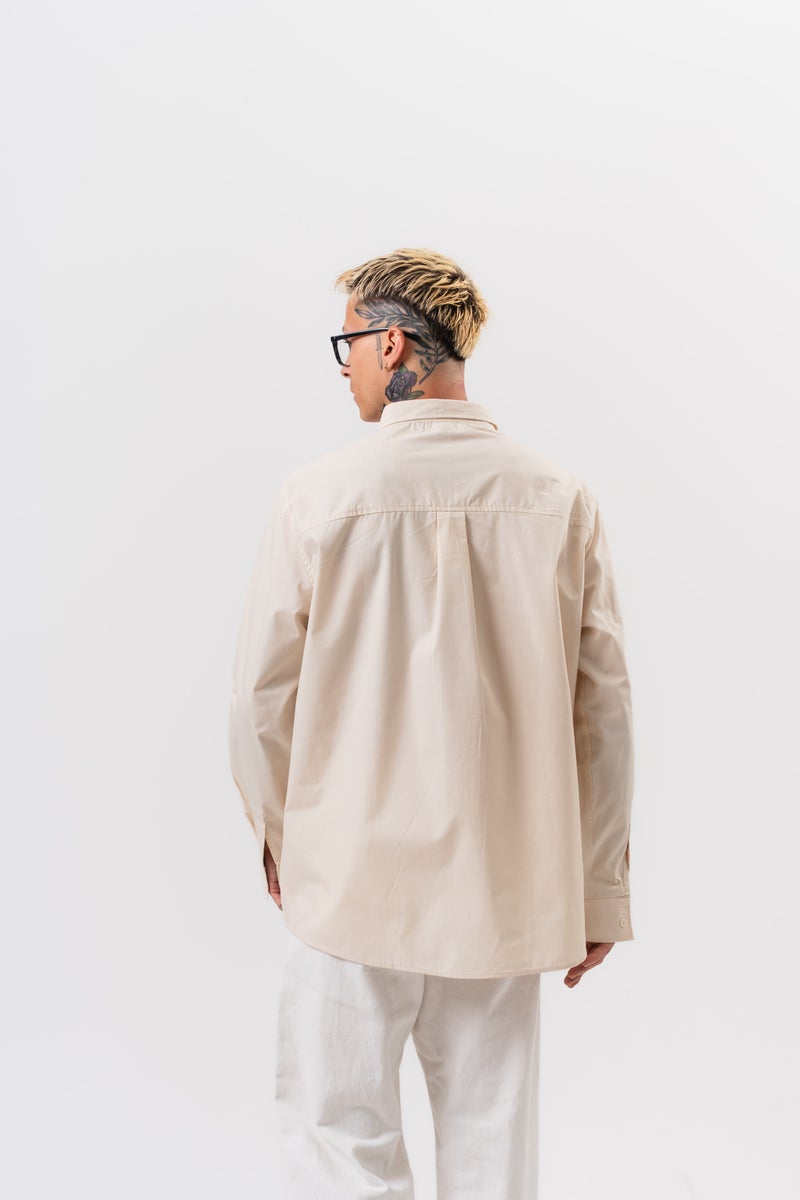 RESPIRE Men's Poplin Oversize Shirt Beige - Image 4