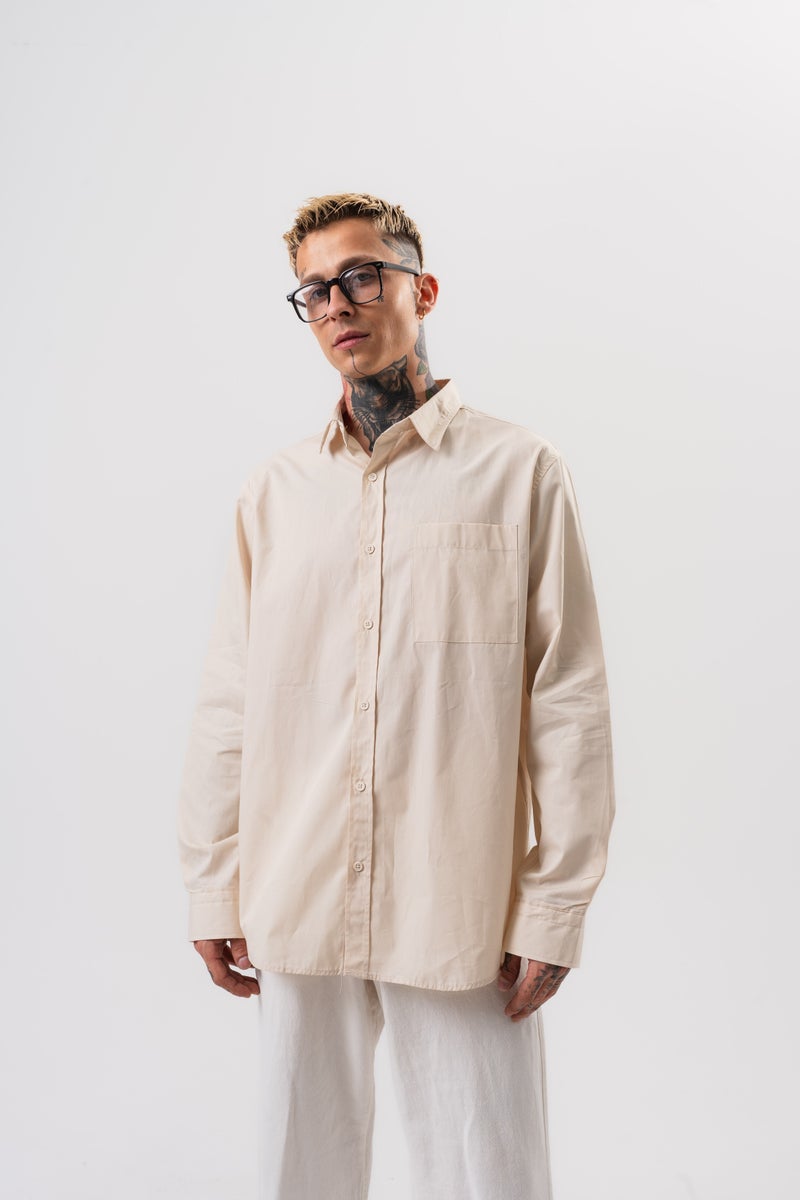 RESPIRE Men's Poplin Oversize Shirt Beige - Image 1