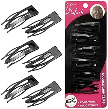 Dofash Double Grip Hair Clips Hair Barrettes Snap Hair Clips Metal Hair Grips Accessories Black 6pcs - Image 1