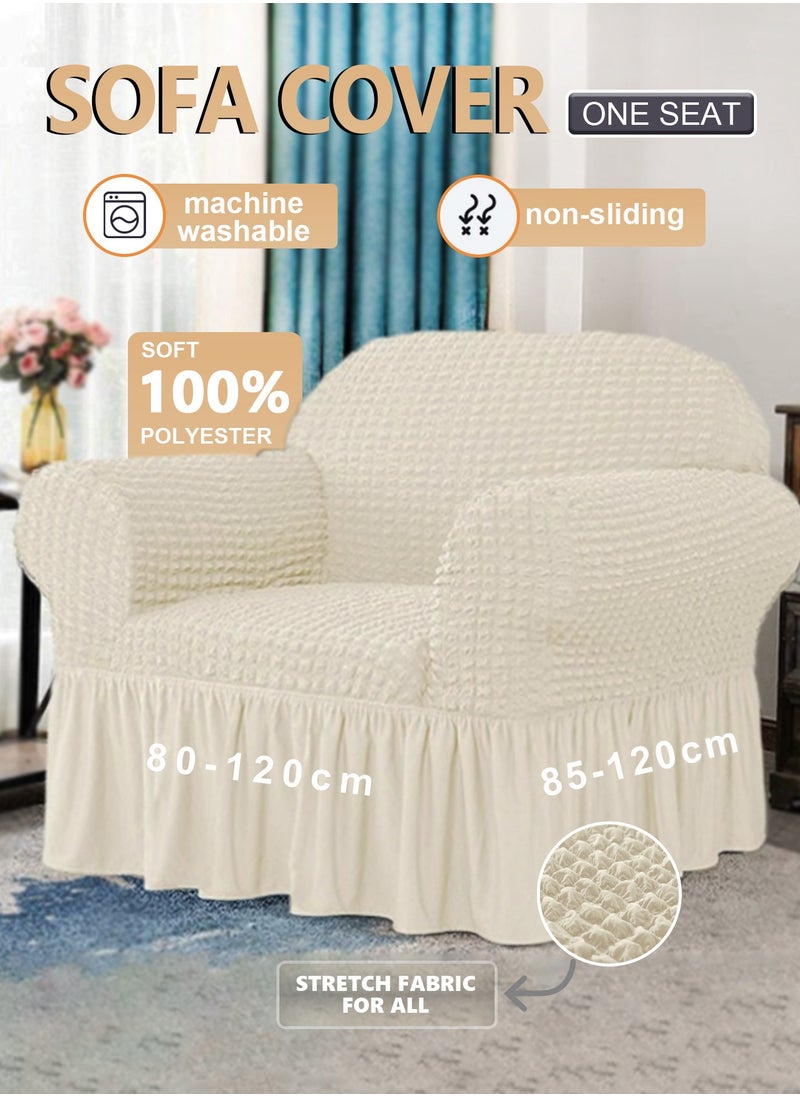 Arabest Elastic Sofa Cover with Skirt,Stretch Sofa Slipcover Furniture Protector Washable Soft Couch Cover for Living Room Elastic Fabric Sofa Cover with Skirt, For Living Room Bed Room For one seater sofa(Cream)  - Image 1