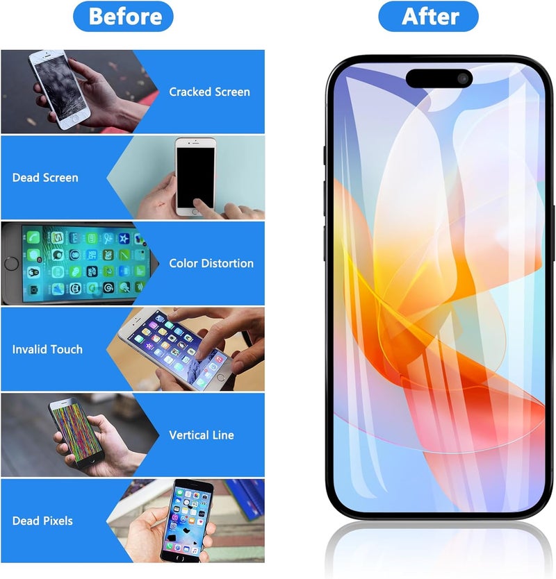 Diykitpl for iPhone 16 Screen Replacement 6.1 inch LCD Display 3D Touch Full HD Digitizer Frame Assembly, Compatible with A3288, A3287, A3081, A3296 Models, Repair Kit + Screen Tempered Protector - Image 3