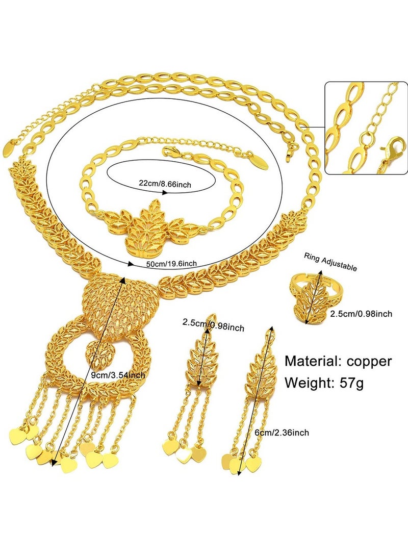 24K Gold Plated Arabian Bride Necklace Earring Ring Bracelet  Jewelry Set,Women Dinner Party Wedding Prom Jewelry Set,Indian Sand Gold Bride Necklace Earring Ring Bracelet 4 Piece Set, Wedding Bridal Jewelry Set,Bridal Jewelry, Evening Dress Accessories For Women, Dinner Party Accessories,Women's Collarbone Chain,Bridal Accessories - Image 3