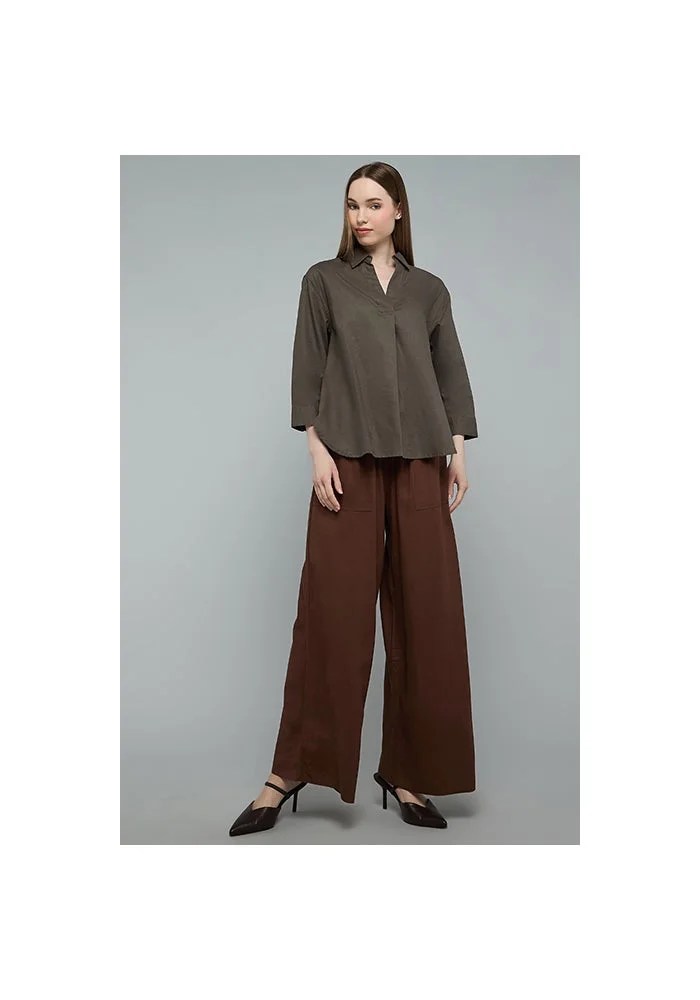 أر أند بي Solid Shirt with Classic Collar and 3/4 Sleeves