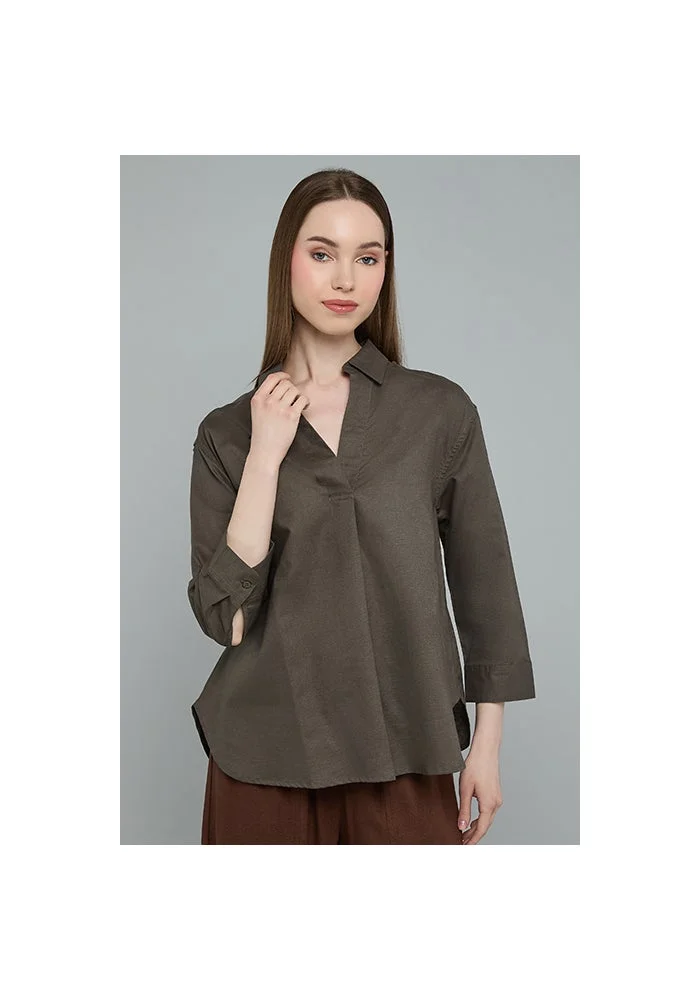 أر أند بي Solid Shirt with Classic Collar and 3/4 Sleeves