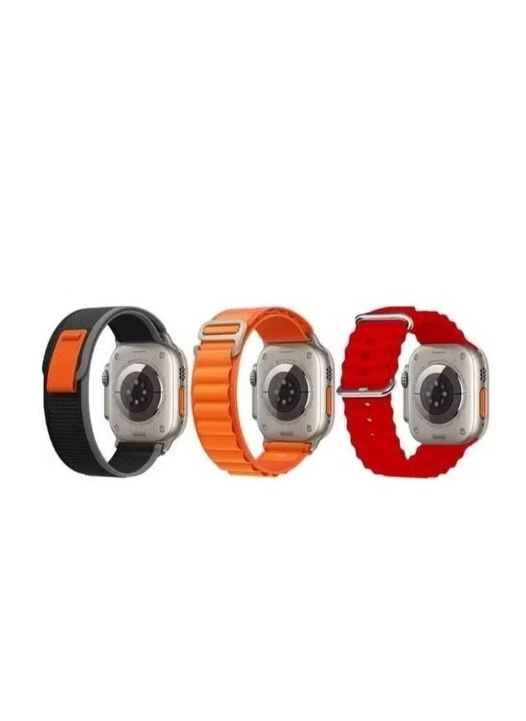 vesus 3Pack for apple Watch Band 49mm 45mm 44mm 42mm Alpine Loop Band, trail Band, ocean Band Compatible with apple watch ultra/8/7/SE/6/5/4/3/2/1 Red/Orange/Black 