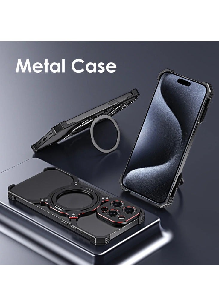 New  Metal Magsafe Stand case  for iPhone 15 Pro Max Metal Armor Removable X Type Rimless Metal Case  - Image 3