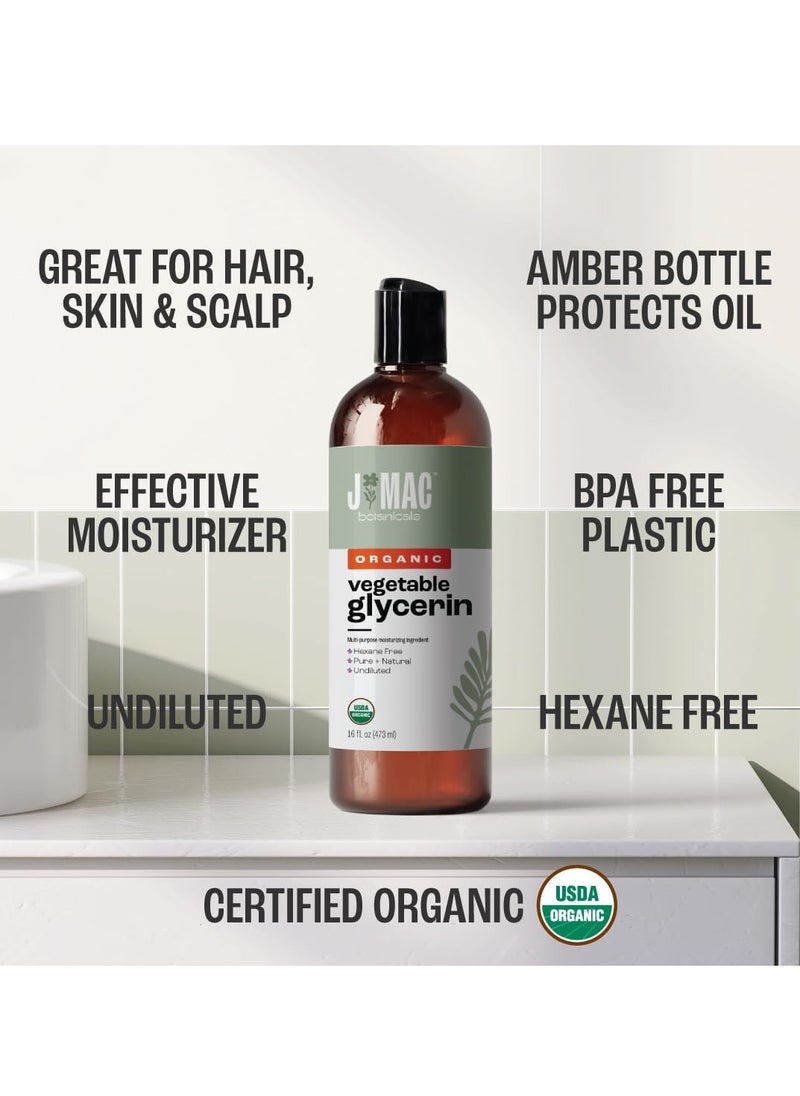 J MAC botanicals - J MAC BOTANICALS, Organic Vegetable Glycerin Oil (16oz bottle) Moisturizing and softening, 100% Pure natural liquid organic glycerine for crafts, skin, face, hair - Image 1