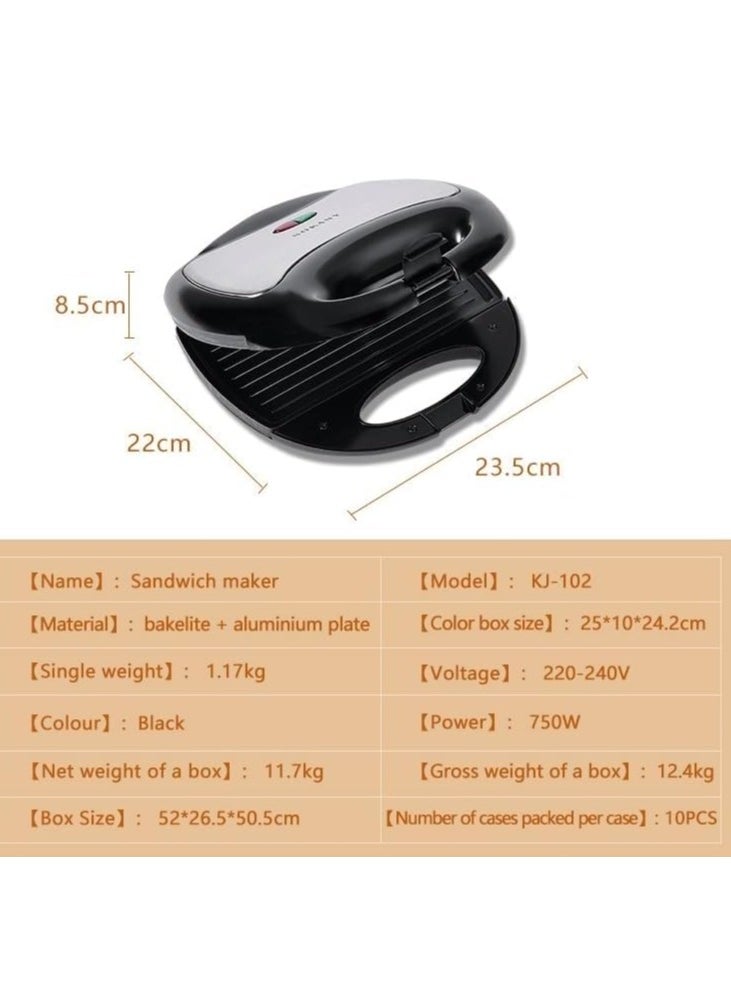 Halamine - Sandwich Maker 3 In 1, Waffle, Panini Toaster, Tabletop Toaster, Waffle, Meat, Black, 750W - Image 1