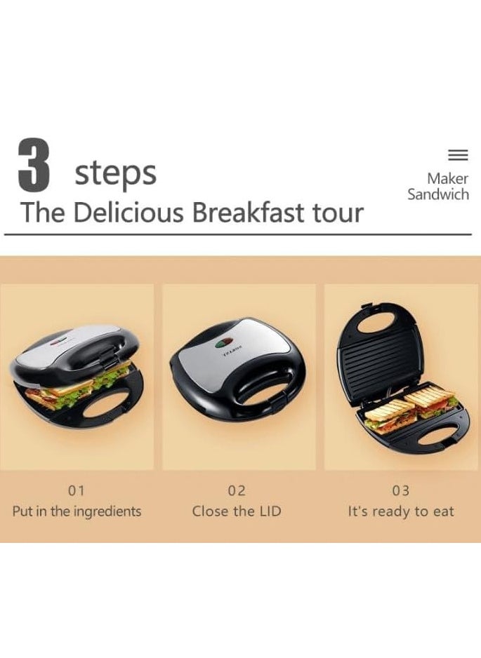 Halamine - Sandwich Maker 3 In 1, Waffle, Panini Toaster, Tabletop Toaster, Waffle, Meat, Black, 750W - Image 1
