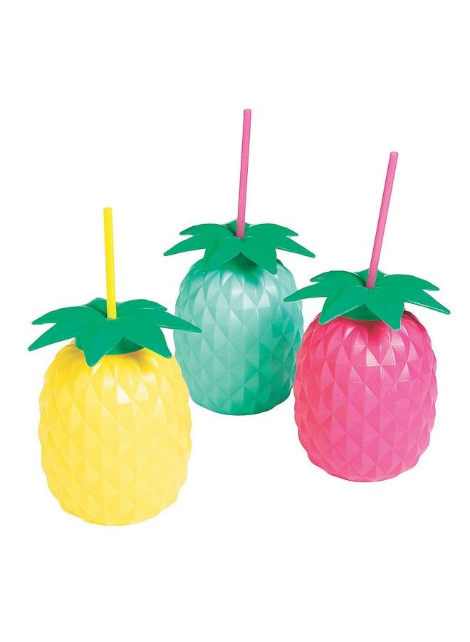 Fun Express Pineapple Shaped Cups With Straws Set Of 6 Each Holds 24 Oz Luau And Tropical Party Supplies 6 Pieces - Image 1