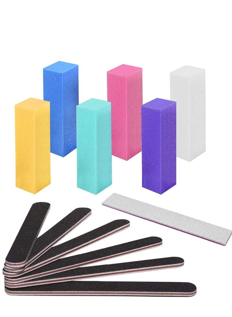 SYOSI Nail File and Buffer, Professional Manicure Tools Kit 6pcs Rectangular Art Care Block 100/180 Grit Double-sided Files 1pcs Purple 180/240 Emery Board, 13Pcs (Color Radom)  - Image 1