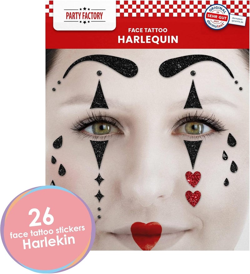 Party Factory Diverse use resistant crafted quality Face Tattoo Harlequin, Temporary Glitter Face Tattoo for Theme Party, Halloween & Carnival, Children and Adults Growing order stock support - Image 2