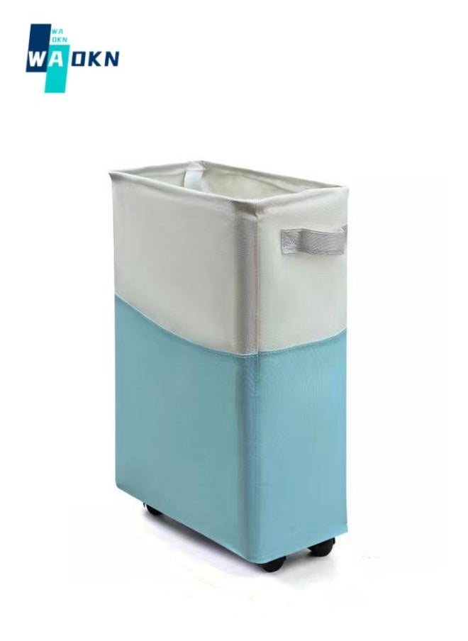 WAOKN Double-color Laundry Basket with Pulley Design, Oxford Cloth Laundry Storage Bag with Detachable Stand, Foldable, Suitable for Toys and Clothing Storage Basket (Beige and Blue)  - Image 1