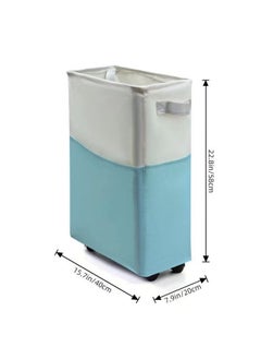 WAOKN Double-color Laundry Basket with Pulley Design, Oxford Cloth Laundry Storage Bag with Detachable Stand, Foldable, Suitable for Toys and Clothing Storage Basket (Beige and Blue)  - Image 2