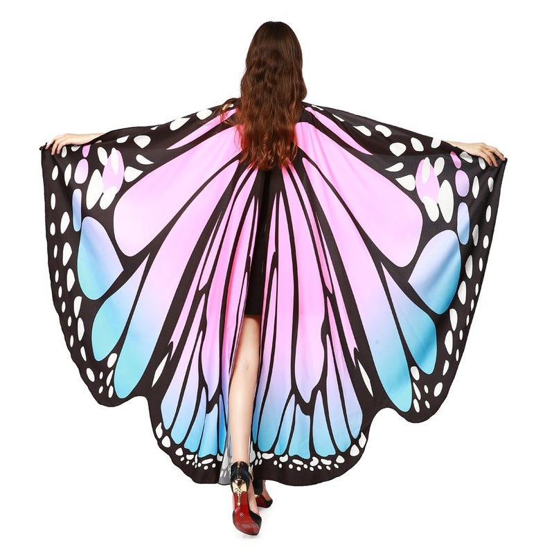 Women Halloween Party Butterfly Wings Shawl For Adult Festival Costume Wear Dress Up Cape,Soft Fabric Butterfly Shawl Fairy Ladies Nymph Pixie Festival Rave Dress Up Costume Accessory - Image 1