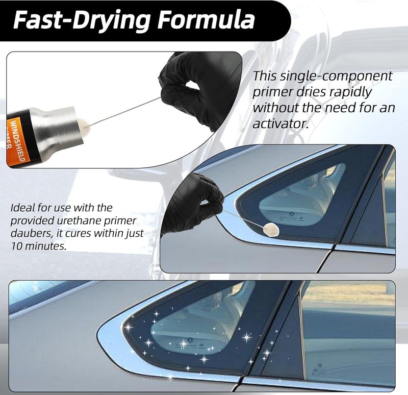 Calvana Windshield Adhesive Sealant Repair Kit for Chips and Cracks,Chipped Windshield Glass Glue with 1 windshiel Primer, Car Window Polyurethane Sealant,Automotive Seam Sealer, for RV, Black,310ml - Image 3
