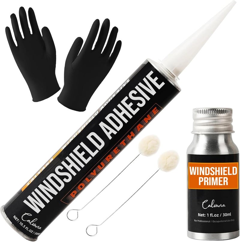 Calvana Windshield Adhesive Sealant Repair Kit for Chips and Cracks,Chipped Windshield Glass Glue with 1 windshiel Primer, Car Window Polyurethane Sealant,Automotive Seam Sealer, for RV, Black,310ml - Image 1