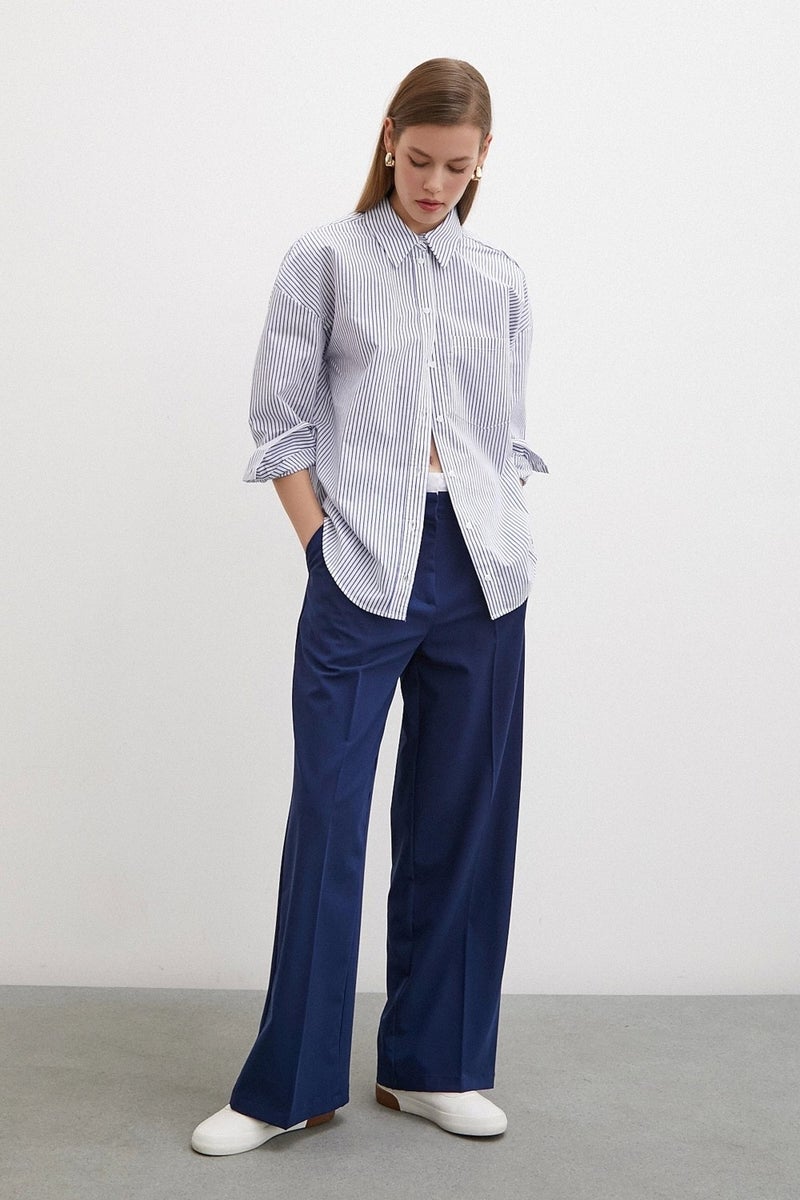Never More Pinstripe Poplin Shirt Blue - Image 3