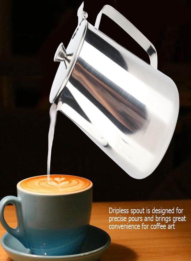 HAOHIZE Milk Frothing Pitcher, Milk container Stainless Steel Coffee Cup Mug Milk Frothing Pitcher Jug with Lid for Latte Coffee Art for Office Kitchen (1500ML) - Image 2