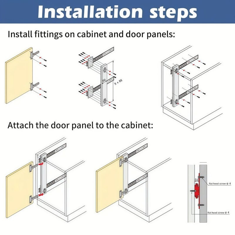 400mm 2 Slide Rails 2 Hinges Heavy Duty Pocket Door Sliding System Kit - Image 5