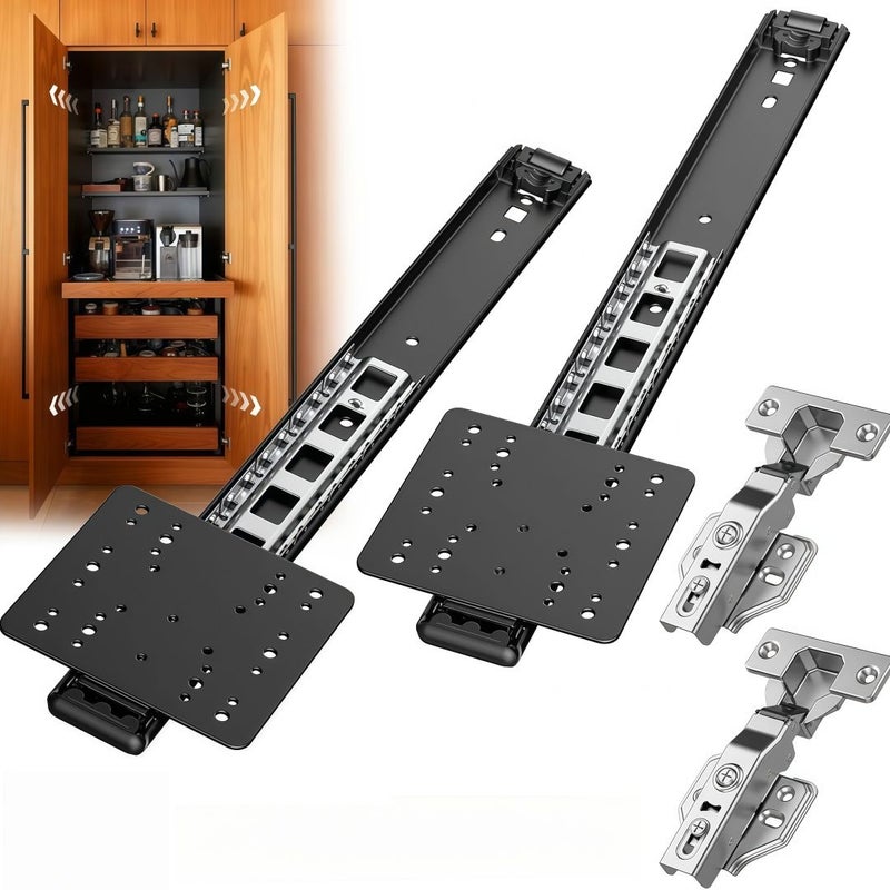 400mm 2 Slide Rails 2 Hinges Heavy Duty Pocket Door Sliding System Kit - Image 2