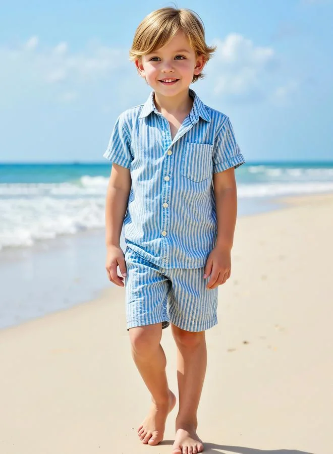 Take Two Boys Blue Striped Shirt and Shorts Set