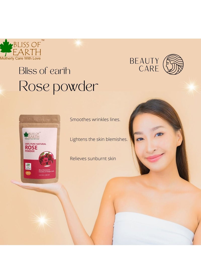 BLISS OF EARTH - 100% Pure Natural Rose Petals Powder 100GM Great For Face & Skin Pack of 3 - Image 1