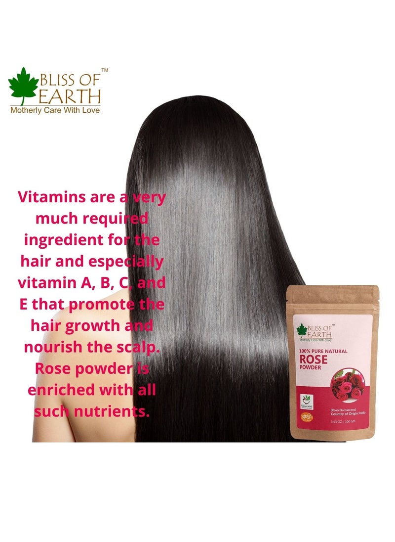 BLISS OF EARTH - 100% Pure Natural Rose Petals Powder 100GM Great For Face & Skin Pack of 3 - Image 1