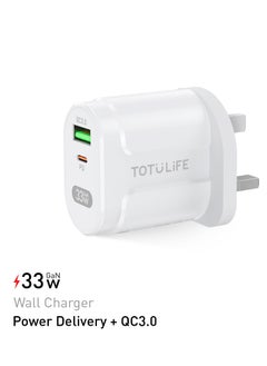 Totulife PURE Series Wall Charger GaN 33W + QC - White  - Image 1