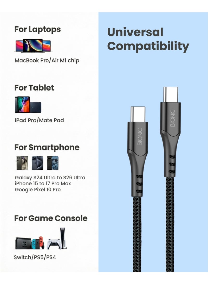 BIONIC Premium 45W Type-C to Type-C Fast Charging Cable (1M), Durable Nylon Braided Cord for Samsung S24 Ultra, iPhone 15, iPad - Image 5