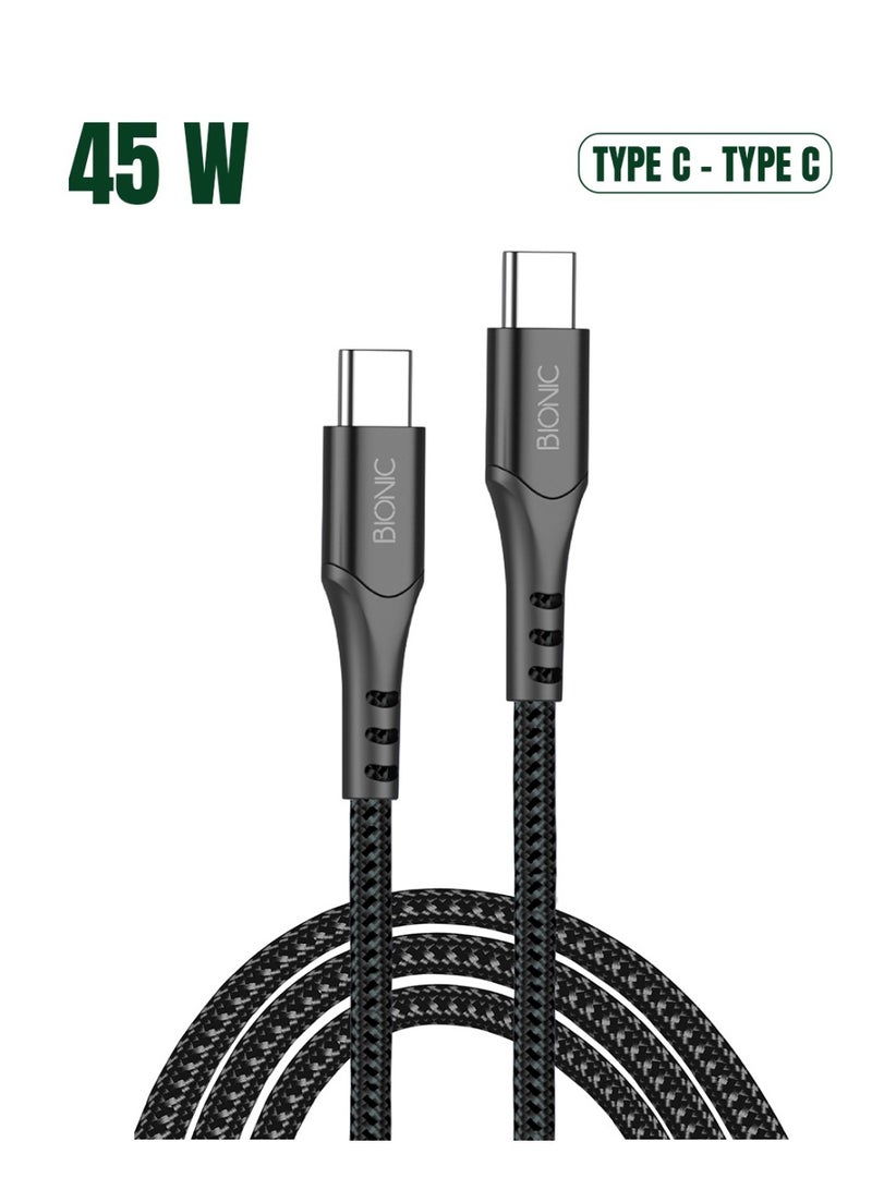 BIONIC Premium 45W Type-C to Type-C Fast Charging Cable (1M), Durable Nylon Braided Cord for Samsung S24 Ultra, iPhone 15, iPad - Image 1