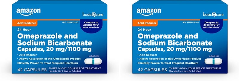 Care Omeprazole and Sodium Bicarbonate Capsules 20 mg1100 mg 24Hour Frequent Heartburn Medicine Acid Reducer Pills 42 Count Pack of 2 - Image 1