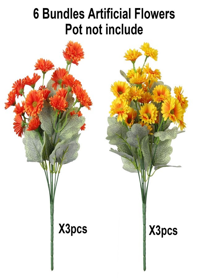HyeFlora Artificial Dahlia Flowers Faux Flowers Plants for Outdoors Decor, 6 Bundles Fake Dahlia Silk Flowers for Outside Realistic UV Resistant for Planter Front Door Porch Patio Balcony Yard, Orange Yellow - Image 5