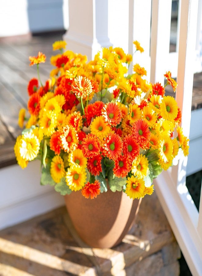 HyeFlora Artificial Dahlia Flowers Faux Flowers Plants for Outdoors Decor, 6 Bundles Fake Dahlia Silk Flowers for Outside Realistic UV Resistant for Planter Front Door Porch Patio Balcony Yard, Orange Yellow - Image 2