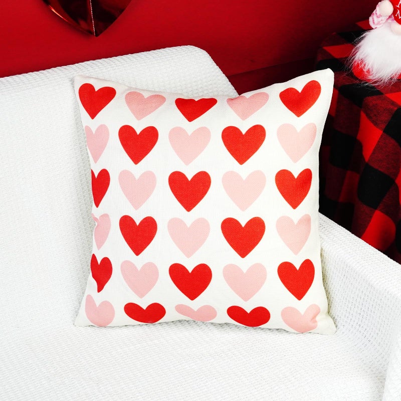 ONWAY Valentine's Day Pillow Cover 18x18 Red Pink Heart Decoration Valentine Lumbar Throw Cushion Case for Bedroom Sofa Couch Home Decor - Image 3