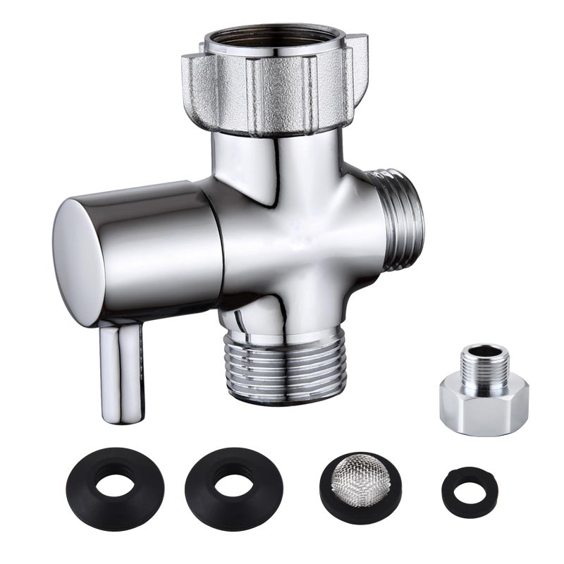 YRDL Bidet T Adapter, Brass T Adapter with Shut-off Valve, 3-way Tee Connector 7/8" x 7/8" x G1/2, Leak-Free Chrome Metal T Valve Adapter for Toilet Bidet Sprayerâ€¦ - Image 1