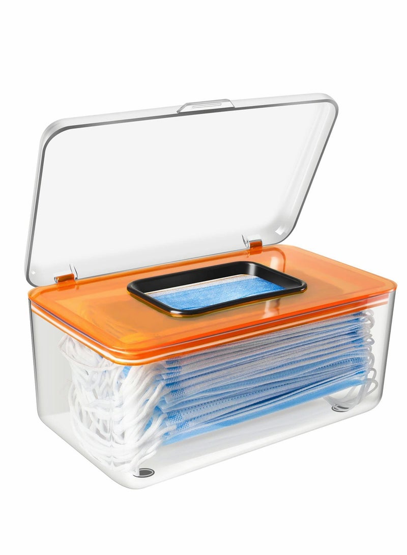 صندوق تخزين الأقنعة مع غطاء ونابض سلكي، حاوية أقنعة أكريليك شفافة للمكتب والمنزل، منظم للأقنعة الوجه وحامل المناديل - Image 1